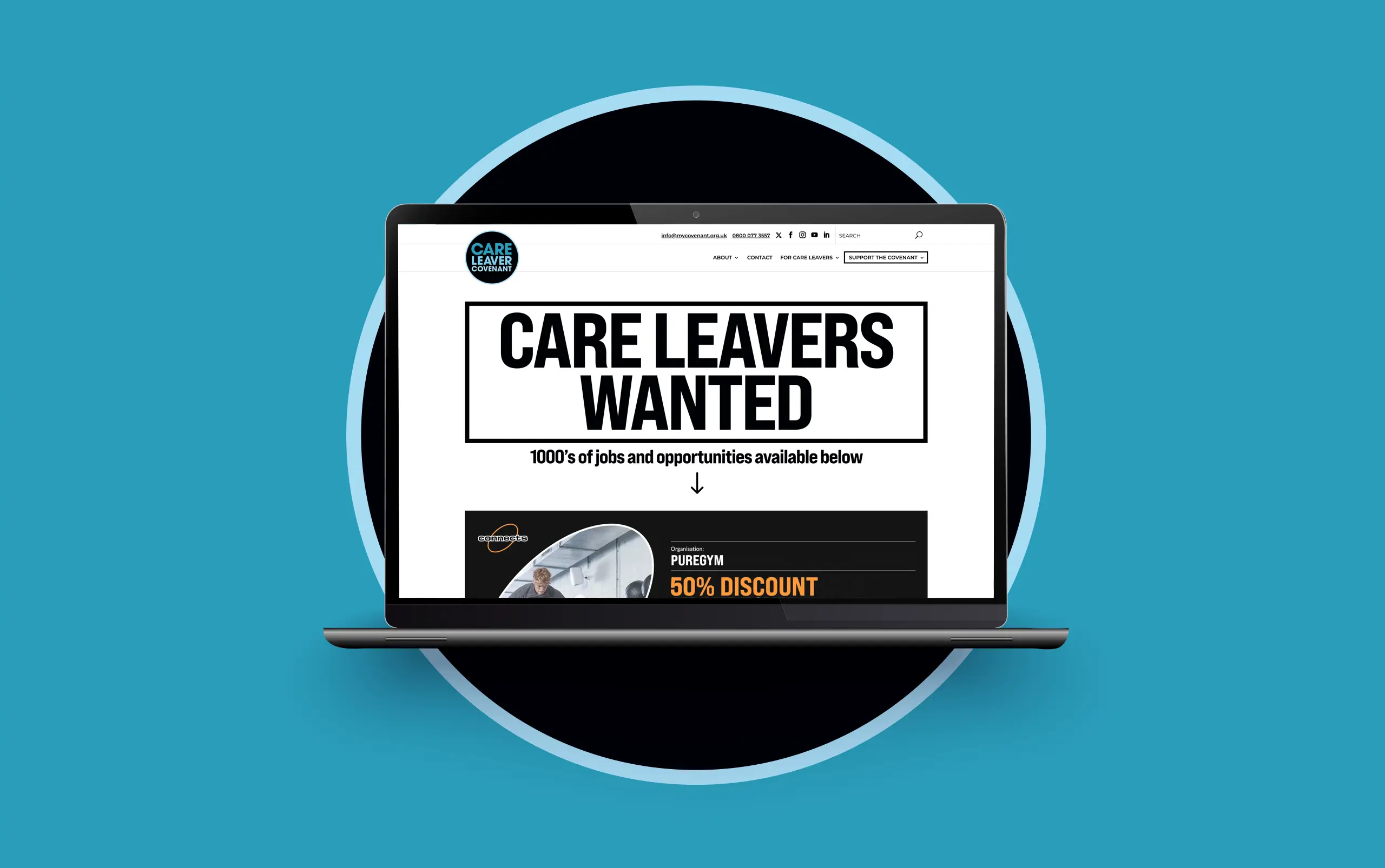 CLC Homepage on laptop with circle