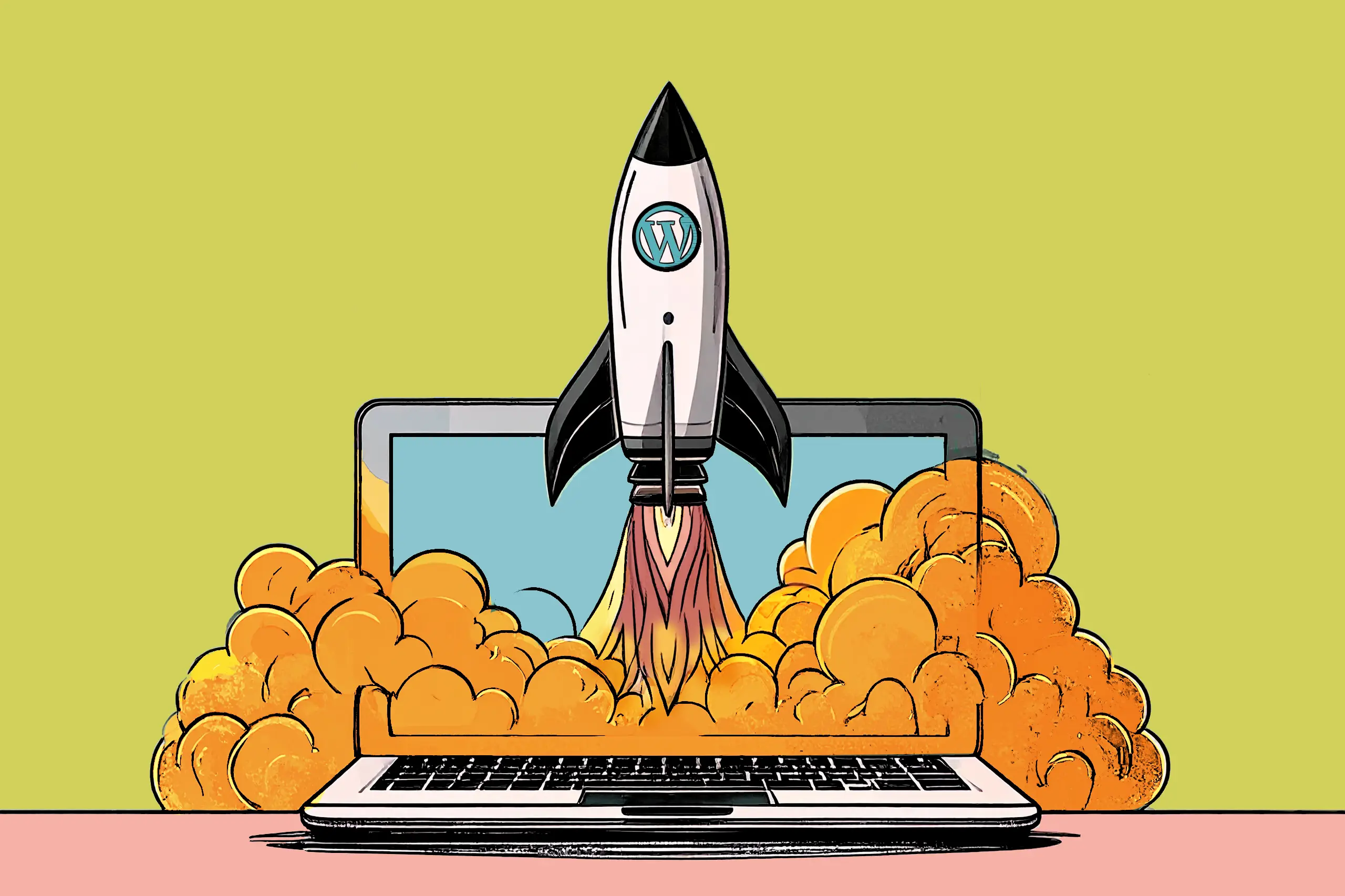Wordpress rocket launching from laptop